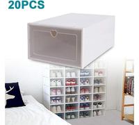 20x boîte à chaussures boîte à chaussures rangement de chaussures tiroir bac en plastique transparent empilable bac en plastique boîtes à chaussures avec couvercle tout usage grand bac empilable