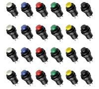 20x Bouton Poussoir 12mm Momentané 2 Pins, SPST ON/OFF AC 250V/1.5A 125V/3A | Además Incluye 4 Interruptores de Enclavamiento 12mm, Mini Interrupteur Poussoir en 6 Couleurs, avec Écrous, pour Klaxon