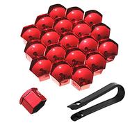 20x Capuchon Pour Vis Enjoliveur De Voiture, Bouchons Cache éCrou, Couvre Boulons De Roue, DéCoration De Boulon, Capuchons Protection Hexagonal Pour éCrous De Roue, Avec Outil Demontage (Rouge-17mm)