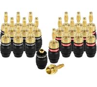 20x fiches banane (blindées), pour câble d'enceinte (jusqu'à 6 mm²), dorés 24 ct
