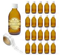 20x Flacon Vide en Verre Ambré de 250 ml avec Couvercle en Plastique + 20 Étiquettes d'Autocollants Personnalisés - Flacon pour Huiles Essentielles, Cosmétiques, Laboratoire, Médicaments