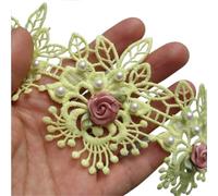 20x Gold Pearl Eyelash Flower Lace Trimming Embroidered Ribbon Fabric Sewing Craft For Costume Clothes Decoration 7cm*5cm(Yellow)