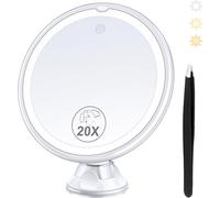 20x Magnifying Mirror With Light, Suction Cup And Tweezers, 3 Colours Makeup Mirror, 360° Rotation