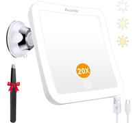 20x Magnifying Mirror With Suction Cup, 2000 Mah Rechargeable Magnifying Make-Up Mirror, 3 Lighting Modes 40 Led Lights, Touch Screen, 360° Adjustable Strong Suction Cup, Bathroom Travel