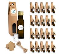 20x Mini Bouteilles en Verre Foncé 100ml avec Bouchon a Vis Doré + 20 Boîtes + 20 Sceaux + 20 Étiquettes Personnalisées + 20 Étiquettes Kraft + Ficelle - Huile d'Olive, Vinaigre, Alcool