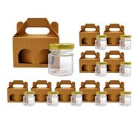 20x Petit Pot de Miel Hexagonal avec Couvercle 45ml + 10x Boîte Kraft pour 2 Pots - Idéal pour la Conservation de Miel