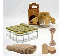 20x Petit Pot de Miel Hexagonal avec Couvercle 80ml + 20x Boîte Kraft+ 20x Bande de Tissu + 20x Étiquette Kraft + Ficelle