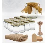 20x Pot de Miel Hexagonal avec Couvercle 180ml + 20x Bande de Tissu de Jute + 20x Étiquette en Carton Kraft + Ficelle de Jute - Idéal pour la Conservation de Miel, Confiture, Épices, Yaourt