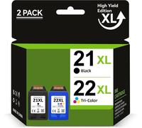 21 22 Cartouche Remanufacturé d'encre Noir Couleur pour HP 21 XL 22 XL pour Imprimantes HP Deskjet 3910 3920 3930 PSC 1401 1402 1403 1406 OfficeJet 4315 5600 5610 FAX 1250 3180 PSC 1401