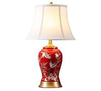 21,6 Zoll große LED-Tischleuchte in Form eines Ingwertopfs aus Keramik/Metall mit handbemalten roten Blumen und Vögeln im amerikanischen Stil - ideal für Schlafzimmer, Wohnzimmer, Büro oder Studente