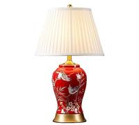 21,6 Zoll große LED-Tischleuchte in Form eines Ingwertopfs aus Keramik/Metall mit handbemalten roten Blumen und Vögeln im amerikanischen Stil - ideal für Schlafzimmer, Wohnzimmer, Büro oder Studente