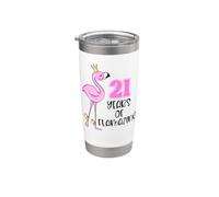 21 ans de croisière flamant rose sur plage 21e anniversaire Gobelet isotherme en acier inoxydable double paroi
