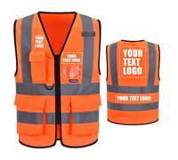 21 couleurs Gilets haute visibilité imprimés personnalisés Fermeture à glissière avec poches LOGO Gilet de sécurité réfléchissant haute visibilité personnalisé Gilet de sécurité EN20471 de classe 2