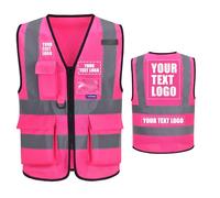 21 couleurs Gilets haute visibilité imprimés personnalisés Fermeture à glissière avec poches LOGO Gilet de sécurité réfléchissant haute visibilité personnalisé Gilet de sécurité EN20471 de classe 2