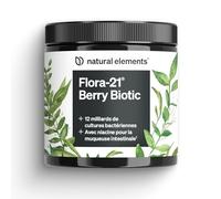 21 Flora Berry Biotic - Poudre pour boisson aux baies - 13 souches de bactéries avec fibres & complexe de vitamines B - 12 milliards d’UFC par portion - 30 portions goût fraise - Vegan