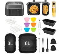 21 pcs Accessoires pour friteuse à air Philips Dual Basket Airfryer série 3000 NA350, incluant pulvérisateur d'huile en verre, moules en silicone, grille, papier cuisson, moules à pain, pince
