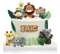 21 PCS Décoration de gâteau anniversaire jungle, Cake topper animaux de la jungle avec lion, éléphant, girafe, koala, singe, Décoration gâteau animaux safari bébé garçon fille, decoration fête enfant