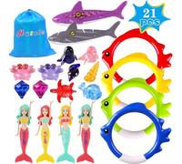 21 Pcs Jouets Plongée,Pool Toys,Jouet Natation pour Piscine,avec Bâtons Plongée,Balles Jouet Plongée,Anneaux Plongée,Torpedo Bandits,Enfant Jouet sous Eau été Jeux pour