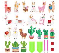 21 Petits Diamond Painting Enfant - Alpaga et Cactus 5D Kit Complet, DIY Petit Animaux Diamant Painting, Broderie Diamant, Mosaïque Diamond Painting Stickers pour Enfants