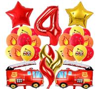 21 Pièces Ballon Camion De Pompier Garçon 4 Ans | Ensemble décoratif thématique adapté à l’organisation de la fête d’anniversaire enfantine