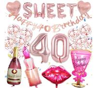 21 Pièces Decoration Anniversaire 40 Ans Or Rose,BallonN 40 Ans Femme