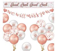 21 Pièces Décorations de Fête de Départ Bannière We Will Miss You Ceinture et Ballons Good Luck Ballons Bonne Chance en Latex pour Décoration de Fête d'Adieu Retraite Diplômé (Or Rose)