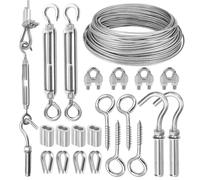 21 Pièces Ensemble de Cable Acier 2 Mm 15 M de Long Cuttable Acier Inoxydable avec Tendeur Cable Inox pour Tendeur Fil a Linge, Aide à L'Usine D'Escalade Lustre Suspendu et Autres Projets de DIY