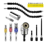 21 Pièces Renvoi D'Angle Visseuse Kit,105° Tournevis Flexible,1/4" Rallonge Embout Visseuse,1/4" 3/8" 1/2"Adaptateur Hexagonal, Renvoi D'Angle Perceuse, pour Rallonge Flexible pour Perceuse