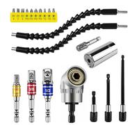 21 Pièces Renvoi D'Angle Visseuse Kit,105° Tournevis Flexible,1/4" Rallonge Embout Visseuse, Adaptateur Hexagonal 1/4" 3/8" 1/2", Renvoi D'Angle Perceuse, pour Rallonge Flexible pour Perceuse