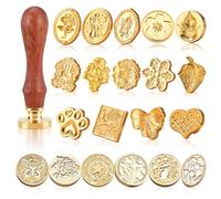 21 Pièces Sceau Cire en Métal Set Cachet de Cire Kit Vintage Multi-styles avec Tête Amovible et Manche en Bois pour Mariage Cartes Lettre Scellée Cadeaux Décoration Cadeau Scrapbooking