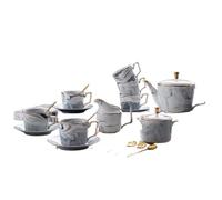 21 pièces services à thé en porcelaine for adultes motif marbre cuillère café et soucoupes ensemble Service for avec sucrier, pichet lait, cuillères(Grey)