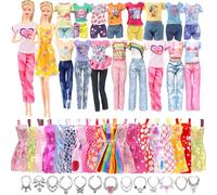 21 Vêtements et Accessoires Compatible avec Barbie Poupée, Inclure 5 Tenues(Top Pantalons) + 5 Robes Chic + 6 Couronnes, Poupée Convient Aux Poupées de 11.5in (Style Aléatoire)