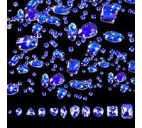 210 Pcs Couture Strass Bleu Saphir à Coudre - Griffes en Métal Incrustées Diamants Acryliques - Gros Strass Adaptés à la Décoration DIY de Vêtements, Sacs et Chaussures