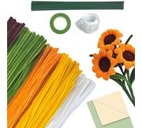210 Pièces Cure-Pipes, Bouquets de Tournesol, Comprend du fil de fer floral, des rubans et du papier cadeau - idéal pour les décorations de fête et les activités parent-enfant (Jaune)