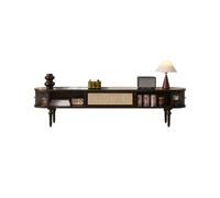 210cm Meuble de Rangement Bois Massif Rétro, Centre Divertissement en Rotin Noir Moderne pour Hôtels & Locations Saisonnières Console Multimédia