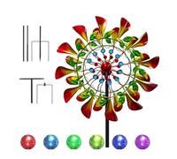 210cm Moulin à Vent Jardin avec Boule en Verre à énergie Solaire avec éolienne cinétique Double Sens Moulin à Vent Solaire pour terrasse,pelouse et Jardin