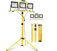 210W Projecteur LED Chantier avec Trépied, 20000LM, 3 Têtes Orientables, Câble 5m, IP66 Étanche, Lampe de Travail Pliable pour Extérieur, Chantier, Réparation Auto & Urgences