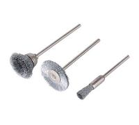 2114000 3 Mini-brosses Fil D'acier, Queue Ø 2,35 Mm : 1 Circulaire Ø 20 Mm + 1 Soucoupe Ø 15 Mm + 1 Pinceau Ø 5 Mm