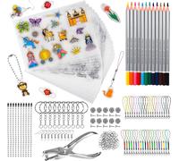 213 Feuille Kit Complet Plastique Fou, Plastique Magique Kit Pour Enfant Incluent A4 12 Plastique Fou Transparent, 8 Plastique Dingue Avec Motif, Perforatrice, Crayon, Fermoir (A4-Avec Motif)