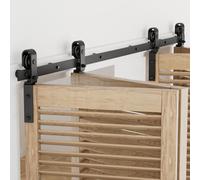 214cm/7FT Rail Porte Coulissante Pliante Kit Roulette Suspendue Systeme Noir pour 4 Porte Coulissante Interieur 52cm Large