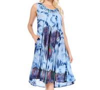 217-Sakkas Robe Mi-Longue Tie and Dye Papillon Débardeur Gaine Caftan-Bleu/Taille Unique