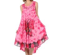 217-Sakkas Robe Mi-Longue Tie and Dye Papillon Débardeur Gaine Caftan-Rose/Taille Unique