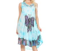 217-Sakkas Robe Mi-Longue Tie and Dye Papillon Débardeur Gaine Caftan - Turquoise - One Size
