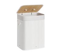 21Bamboo Élégant panier à linge en bambou de 72 l avec couvercle, solide et pliable, sac à linge amovible, pour salle de bain, chambre à coucher ou chambre d'enfant, aspect naturel (400, blanc)
