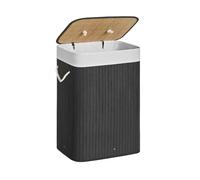 21Bamboo Élégant panier à linge en bambou de 72 l avec couvercle, solide et pliable, sac à linge amovible, pour salle de bain, chambre à coucher ou chambre d'enfant, aspect naturel (200, noir)