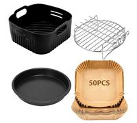 21CM Accessoires Air Fryer Compatible pour Philips Airfryer Série 2000 6.2L (NA230/00), COSORI 5,5L 4,7L, Cecotec 5,5L 6L, 4PCS Réutilisable Moule Silicone Air Fryer, Plateau à pizza, Grille, Papier