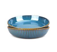21cm Assiette Creuse,Assiette à Saladier en Céramique, Lot de 2 Assiette Plate,Bleu