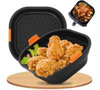 21cm Moule Silicone Air Fryer [Lot de 2] - Structure en Inox Indéformable et Pliable, Réutilisables, Compatibles Lave-Vaisselle, Pour Ninja/Philips/COSORI/Tefal/Russell Hobbs/Cecotec/Princess/Aigostar