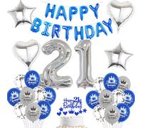 21e anniversaire - Bleu et argenté - Décoration d'anniversaire pour garçon - Bleu et blanc - 21 ans - Décoration pour anniversaire d'enfant - Guirlande de confettis bleue et argentée