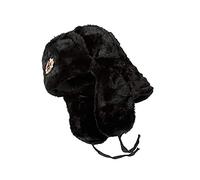 21Fashion Black Faux Fur Russian Ushanka Hat. 59cm Trapper Hat Removable Soviet Badge.